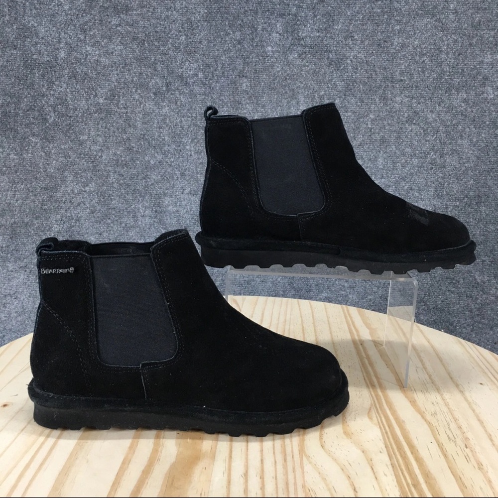 Bearpaw Boots Drew Chelsea Black Cow Suede Pull On Round Toe Ankle Top